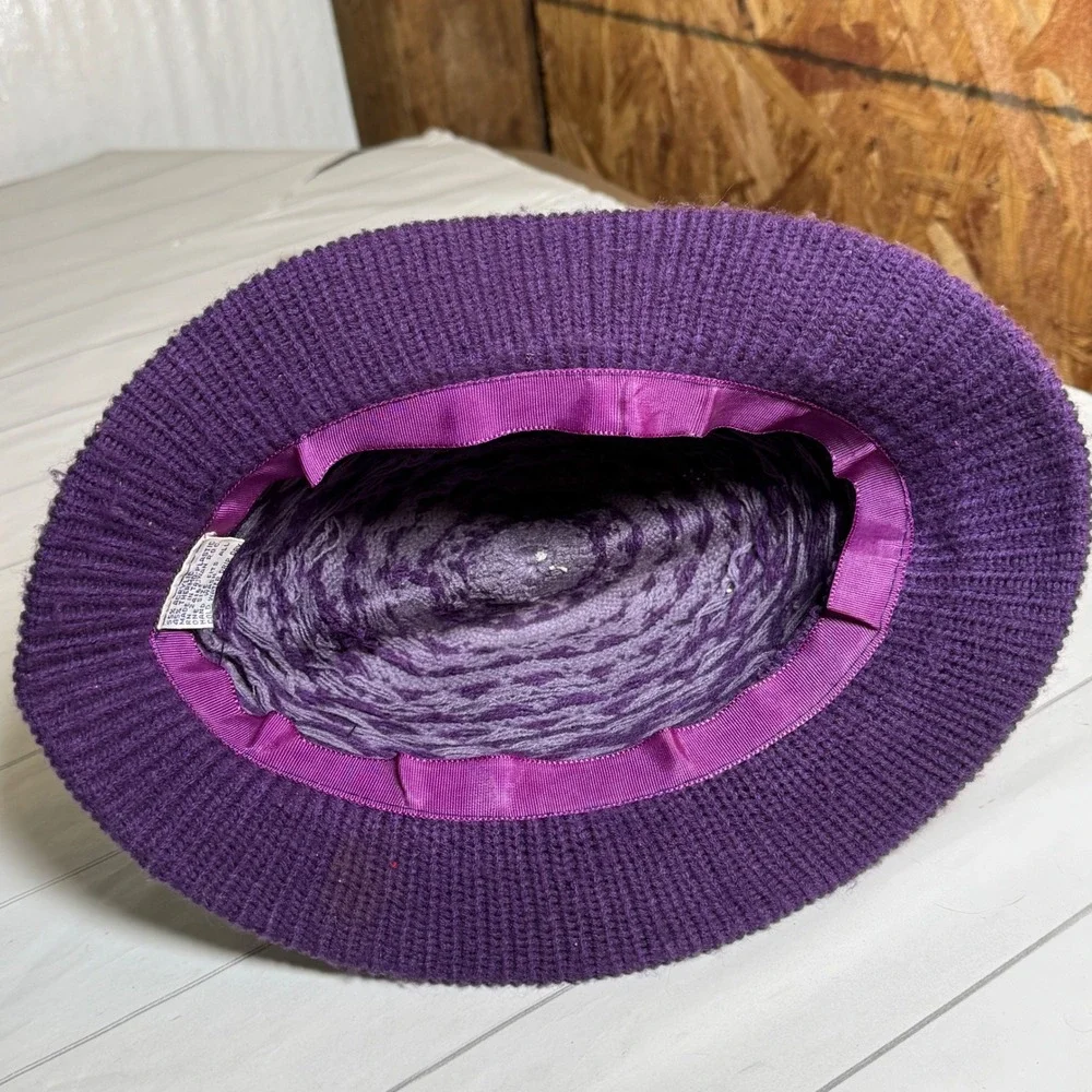 VTG Retro Purple Knit Fedora Hat Chevron Stripe Y2K Hipster Funky Streetwear